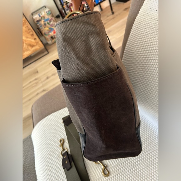 Coach 70945 Bleeker Canvas Utility Tote Olive Canvas Black Leather Brown Suede - Picture 4 of 14